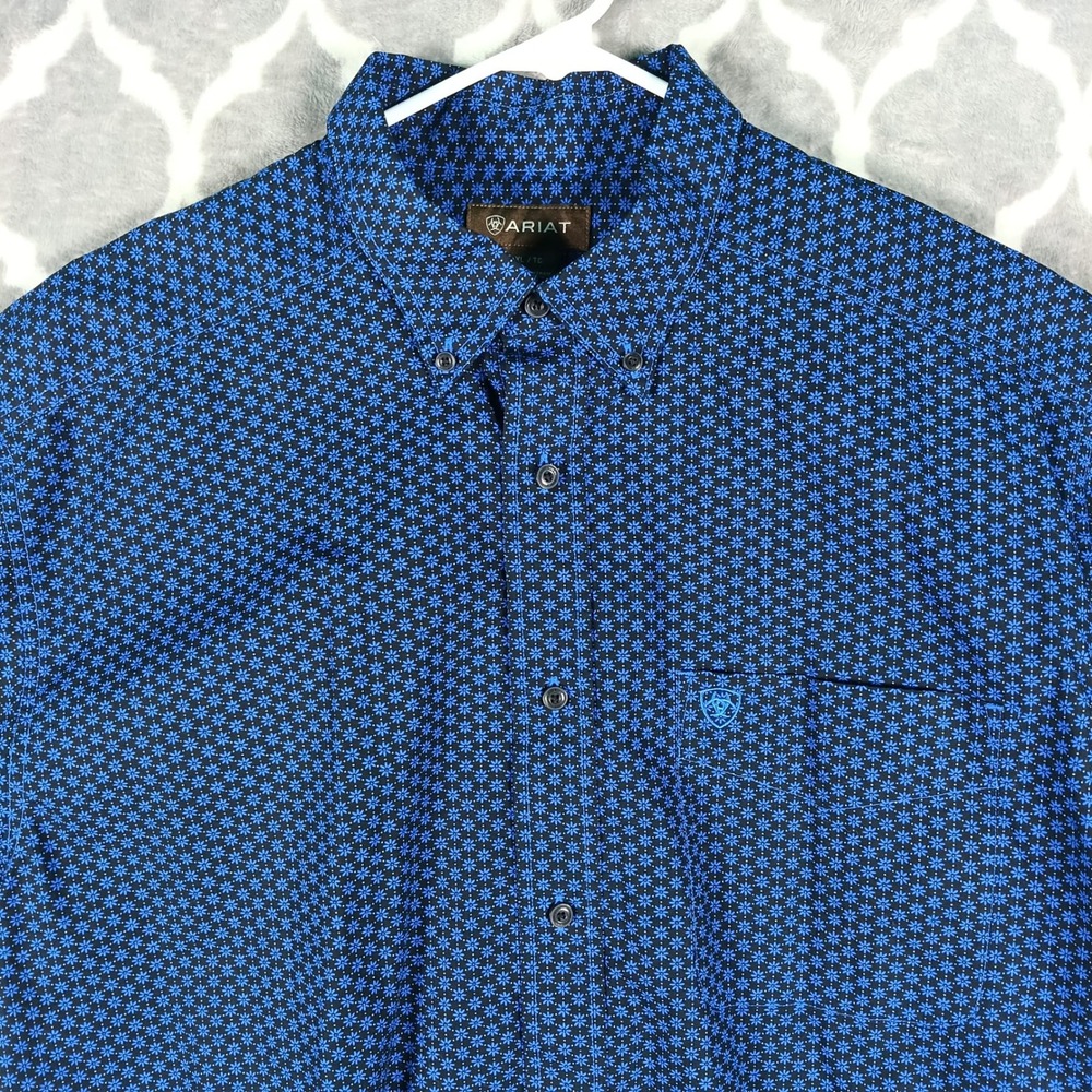 Ariat Button Down Shirt Mens XL Blue Black Kelton Classic Short Sleeve